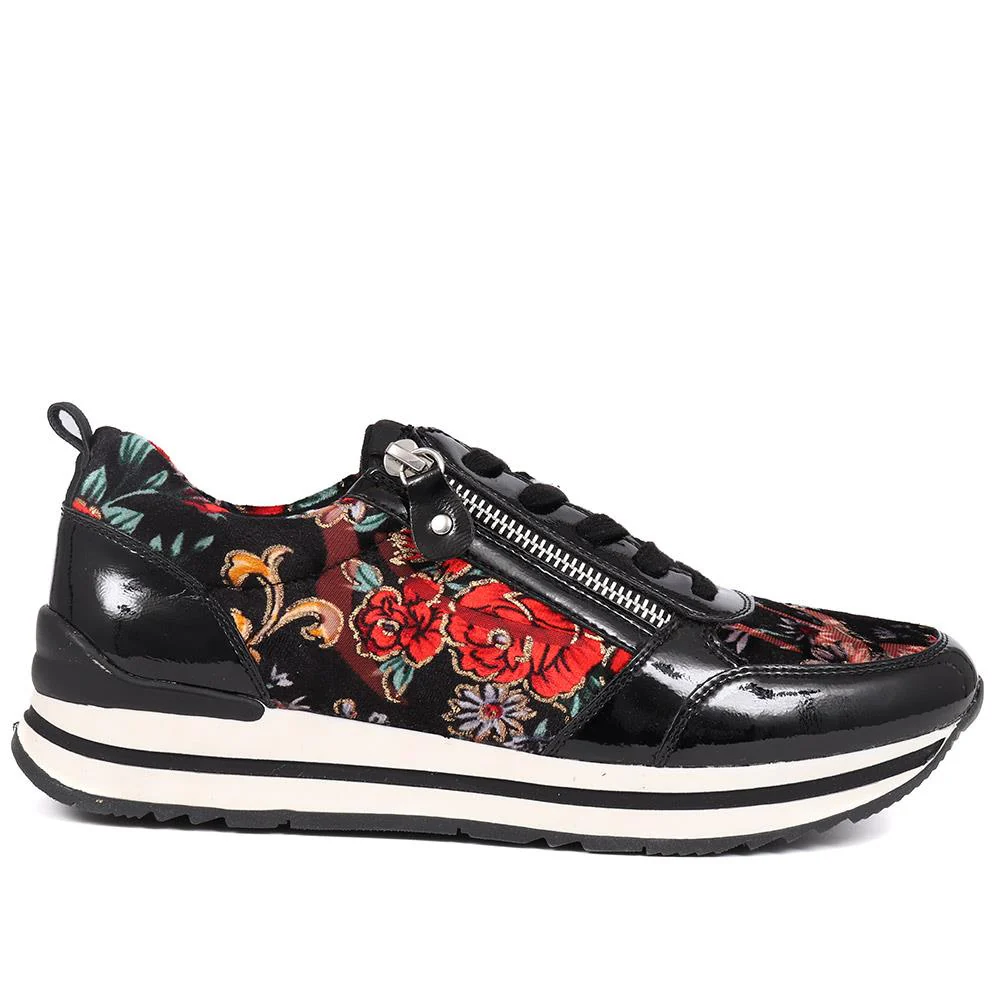 Zip-Up Laced Trainers - WBINS39070 / 325 159 - Black Floral - Image 2