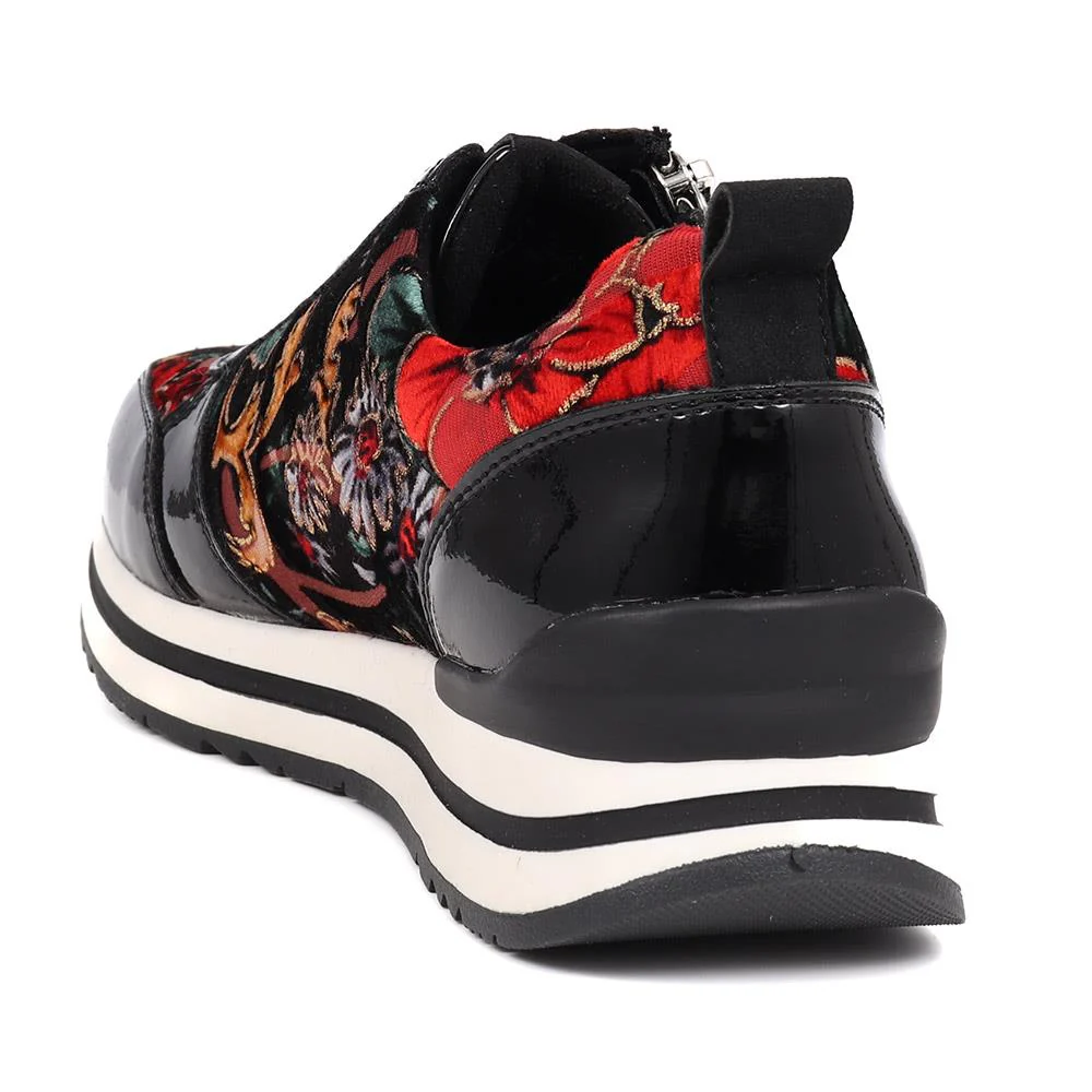 Zip-Up Laced Trainers - WBINS39070 / 325 159 - Black Floral - Image 3
