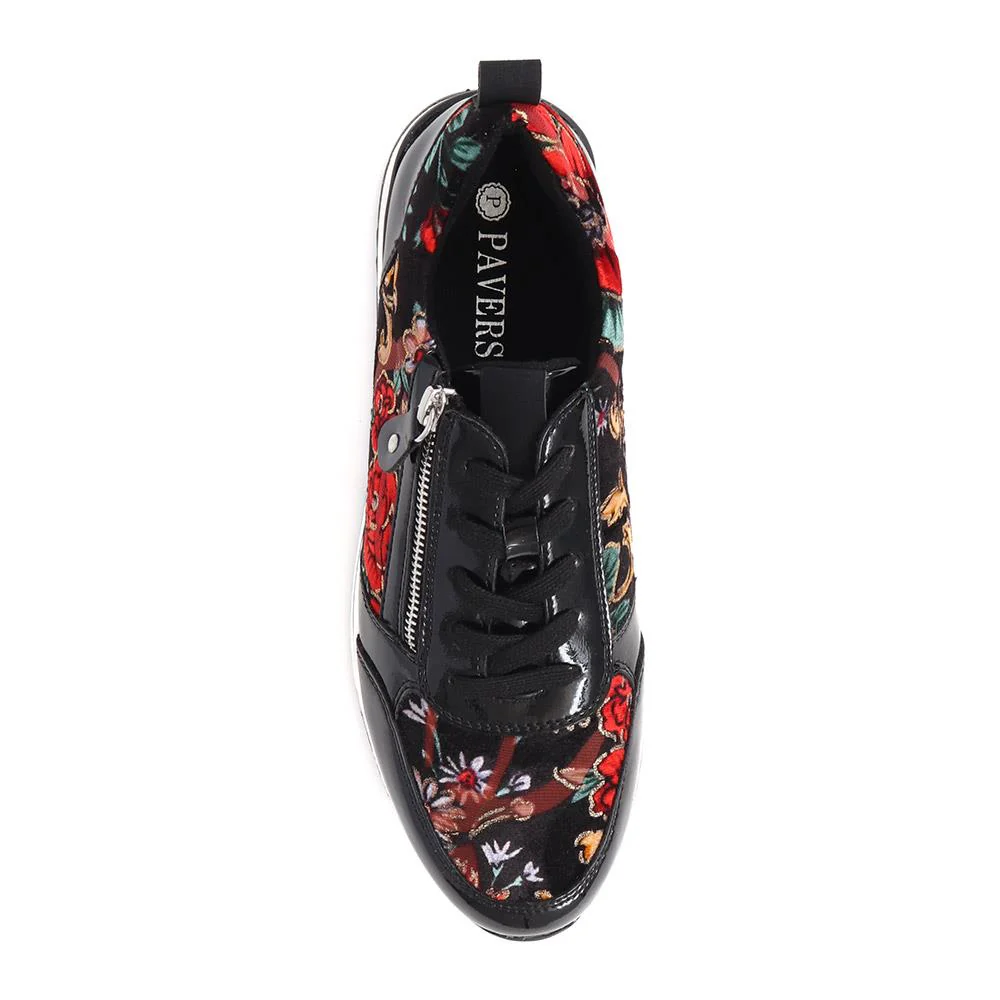 Zip-Up Laced Trainers - WBINS39070 / 325 159 - Black Floral - Image 4