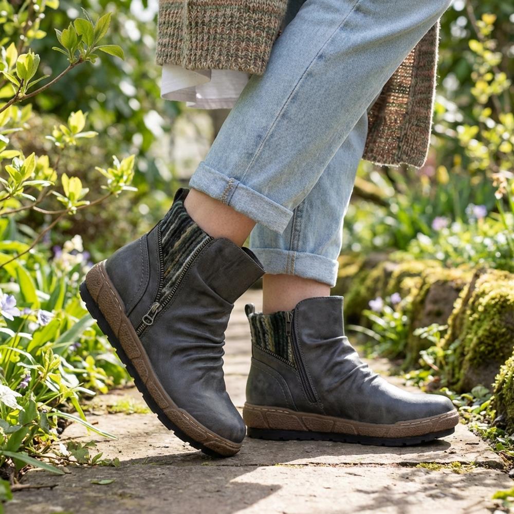 Zip Up Slouch Boots With Colourful Ankle Cuff - WBINS42089 / 328 260 - Grey - Image 2