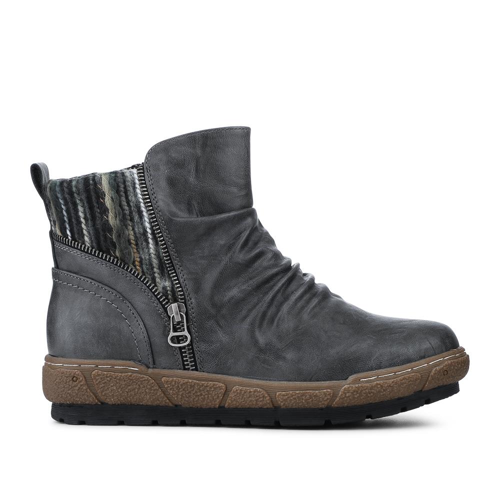 Zip Up Slouch Boots With Colourful Ankle Cuff - WBINS42089 / 328 260 - Grey - Image 4