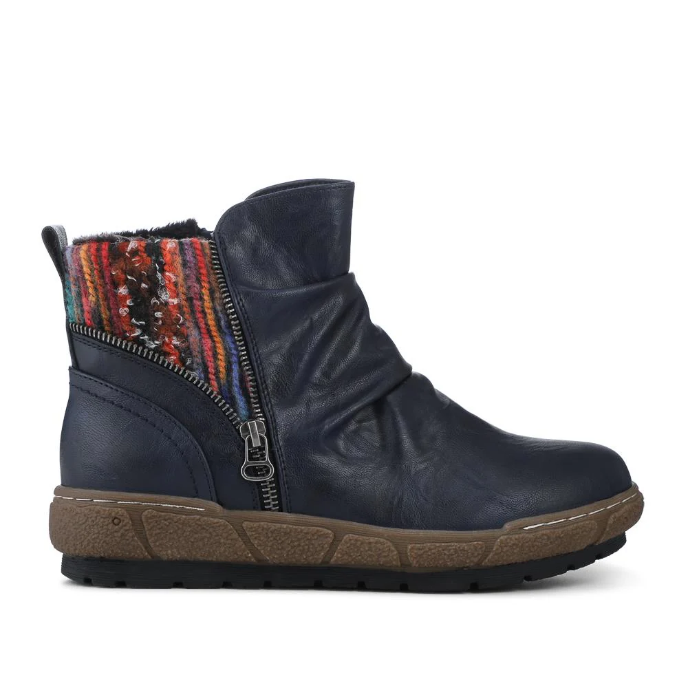 Zip Up Slouch Boots With Colourful Ankle Cuff - WBINS42089 / 328 260 - Navy - Image 2