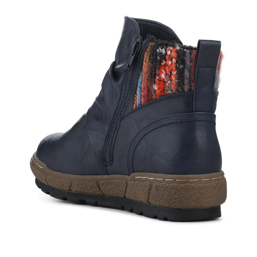 Zip Up Slouch Boots With Colourful Ankle Cuff - WBINS42089 / 328 260 - Navy - Image 3